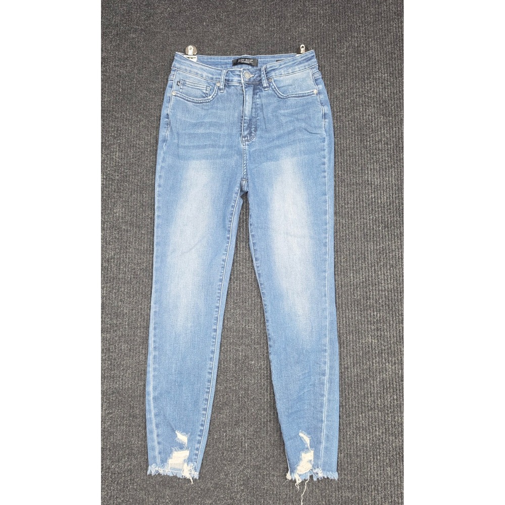 Judy Blue High Waist Distressed Skinny Jeans Light Wash Frayed Hem JB88425 7/28